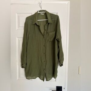 Olive Green Button-Up Long Shirt